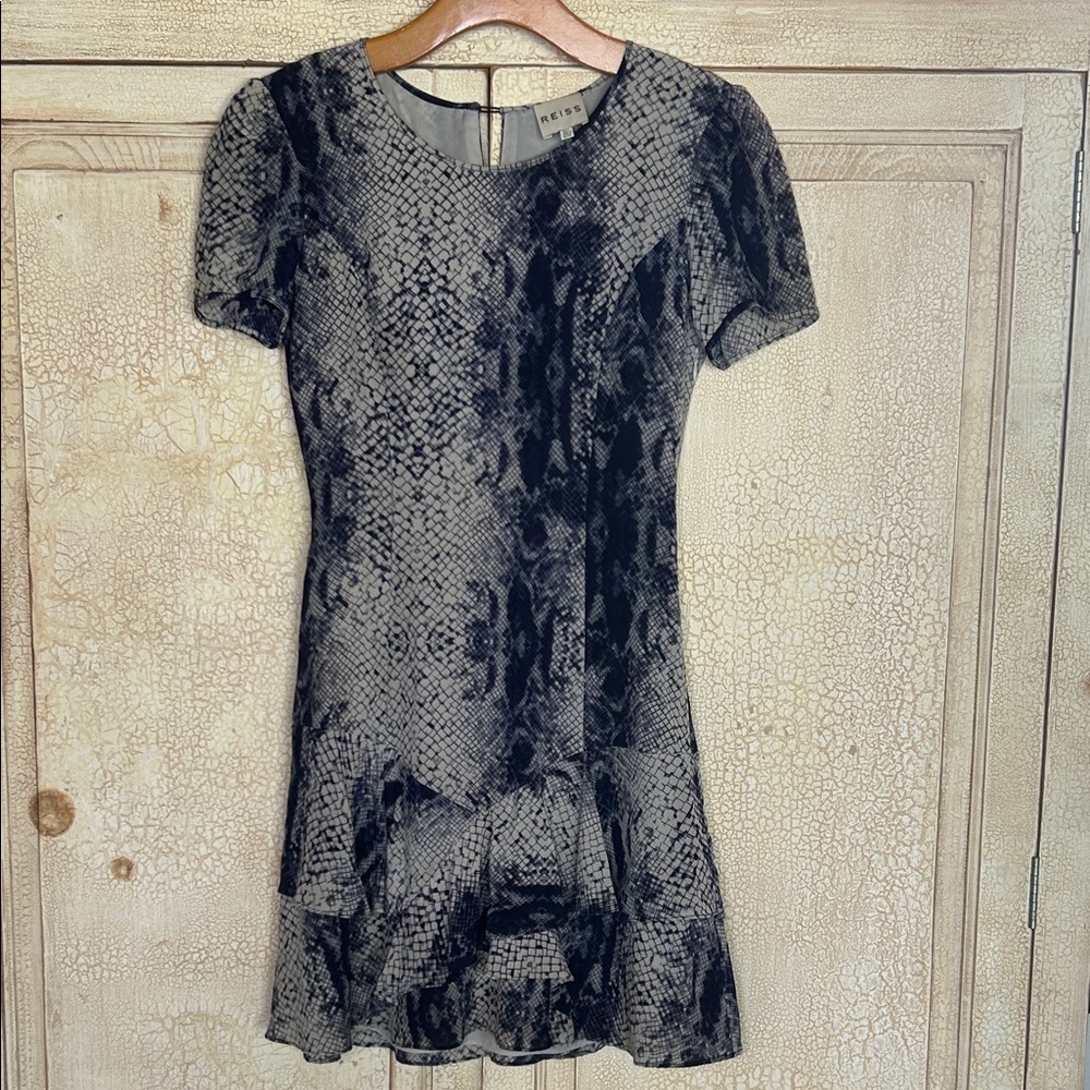Reiss 100% Silk Snakeskin Print Mini Dress Size 2